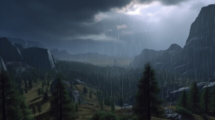  Terragen rain landscape, 3d landsape with mountains and rain, generative ai