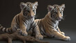 Two tiger cubs on dark background, cute small tigers, generative ai