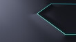 © RocknRoller Studios - Minimalist Tech Background with Extruded Hexagon and Turquoise Illuminated Trim. Black Surface with Embossed 3D Shape. 3D Render.
