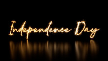 Gold Sparkler Firework Text with Independence Day Caption on Black. Holiday Banner with copy space.