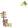 © Ekaterina - Watercolor adventure set angle frame, camp outdoor tourist camping symbols