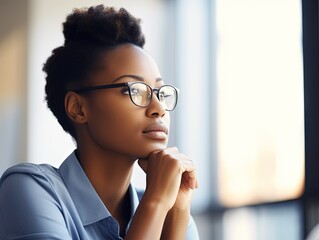  young african american woman in glasses at a computer screen