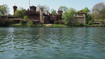 Poster - Medieval Castle seen from river Po in Turin