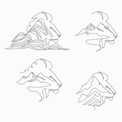 Wall Mural - lion and mountains one line logo. minimalist Illustration of lion head in mountains