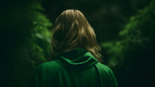 森の中に進む神秘的な女性