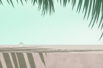 Aufkleber - Summer podium backdrop for product display with tropical palm leaf. 3d rendering.