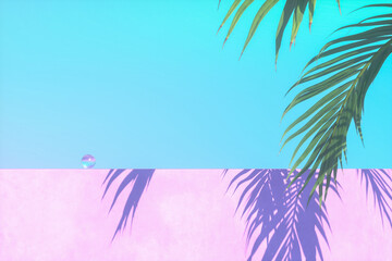 Aufkleber - Summer podium backdrop for product display with tropical palm leaf. 3d rendering.