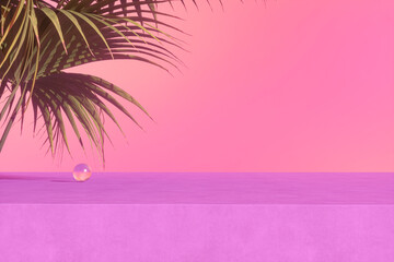 Aufkleber - Summer podium backdrop for product display with tropical palm leaf. 3d rendering.