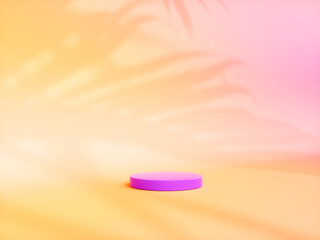 Poster - Summer podium backdrop for product display with tropical palm leaf shadow. 3d rendering.