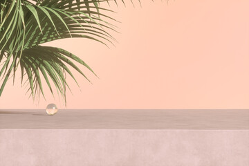 Aufkleber - Summer podium backdrop for product display with tropical palm leaf. 3d rendering.