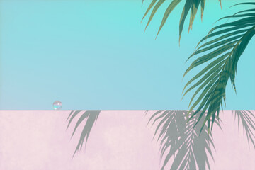 Aufkleber - Summer podium backdrop for product display with tropical palm leaf. 3d rendering.