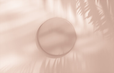 Aufkleber - Summer podium backdrop for product display with tropical palm leaf shadow. 3d rendering. top view.