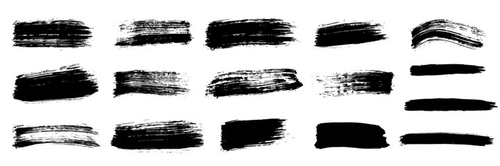 Stripes of brush black paint, set of  grunge design elements.  Vector illustration