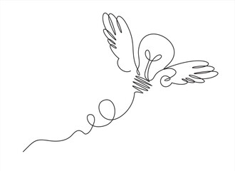 Aufkleber - Continuous One  line drawing of light bulb with wings. Creative power concept.