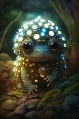 Poster - Generative AI of a cute blue frog in the underwater world.