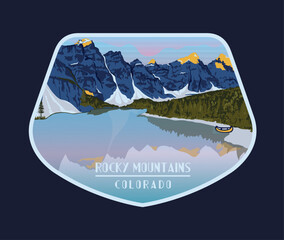 Wall Mural - rocky mountains vector illustration, colorado mountains graphic print, mountain lake vector, outdoor adventure print design