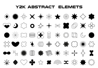 Aufkleber - Aesthetic y2k geometric isolated shapes. Simple black and white geometric elements. Vector illustration on transparent background.