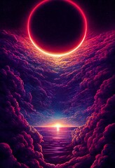 Wall Mural - Beautiful digital illustration of the solar eclipse above the clouds.