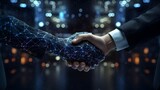 Fototapeta Natura - AI handshake with a businessman, neural network, office, commerce, marketing, generative AI