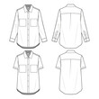 Technical vector sketch of relaxed-fit button-down shirt design template. Front and back view white shirt mock up. vector illustration. Shirt set fashion flat technical drawing template.