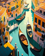 Poster - Illustration of the beautiful city of Venice. City of gondoliers, bridges, carnivals and love. Italy