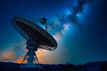screening signals from space with huge satellite dishes. the search for alien life concept. created 