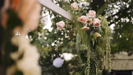 Wall Mural - Closeup view of beautiful wedding flower decorations outdoors