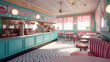 Vintage 1950s cafe interior, created with Generative AI Technology