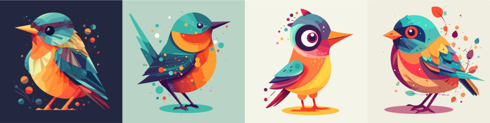 Flat color vector of colorful birds set collection