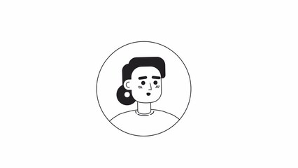 Poster - Animated bw smiling lady icon. Corporate flat character avatar animation on white background with alpha channel transparency. Monochromatic cartoon style round badge 4K video footage for web design