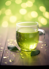 Wall Mural - Glass cup with fresh green tea, generative AI