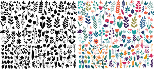 Wall Mural - set of plants, flowers silhouette on white background