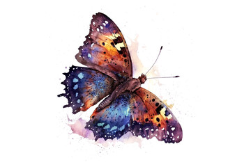 Canvas Print - beautiful flying butterfly painted with watercolors isolated on a white background. Generative AI