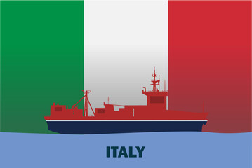 Wall Mural - Sea transport with Italy flag, bulk carrier or big ship on sea, cargo and logistics