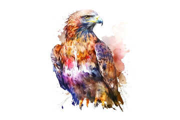 Poster - hawk drawn with multi-colored watercolors isolated on a white background. Generated by AI