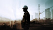 © Nicolas - Worker double exposure portrait, construction, generative AI