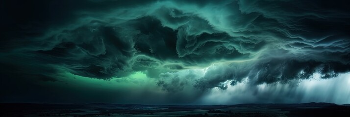 Wall Mural - shadowy stormscape an eerie night sky in black green and blue with wind rain and clouds creating a s