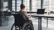 © Marcio - Fictional Person, Working from Anywhere: A Person in a Wheelchair Using a Laptop in an Office, generated by IA
