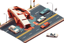 Traffic Accident On The Highway. Illustration Of Car Insurance.background. Generative AI Technology.