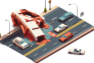 Wall Mural - Traffic accident on the highway. Illustration of car insurance.background. Generative AI technology.