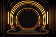 © ADDICTIVE STOCK - Generative AI illustration of abstract round shaped pattern with glowing golden lines in dark studio