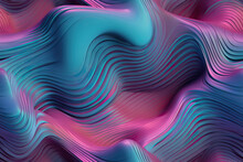 Generative AI Image Of Thick Acrylic Paint Of Pink Blue And Purple Colors In Stripe Line Pattern In Dynamic Shapes On Abstract Background