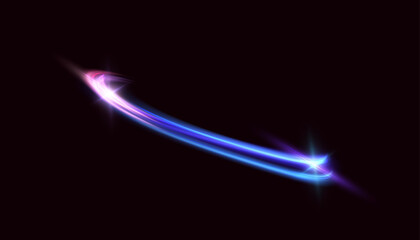 Poster - A bright plume of luminous rays swirling in a fast spiraling motion. Light blue swirl. Light effect curve blue-gold line. Vector