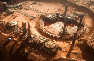 Wall Mural - future mars base or scientific facility. mars colonization concept. created with generative ai techn