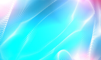 Fototapete - Blue and pink abstract background with flowing particles. 3D wave lines flowing particles smooth curve shape dots blended mesh technology futuristic concept. Technology, science, AI, music. Vector