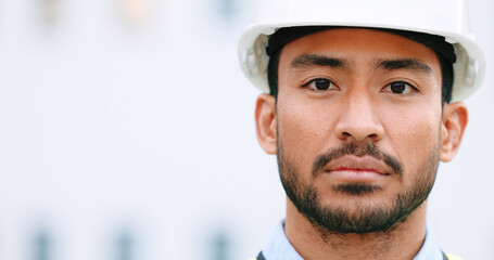 Aufkleber - Face of a contractor and maintenance manager at a construction site with copy space. Portrait of an engineer with a hardhat overseeing a successful project development