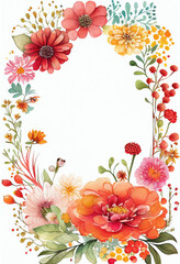 Wall Mural - Vertical Floral Frame, Watercolor Flowers, Illustration, Generative AI