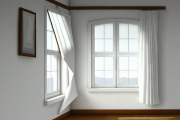 Poster - Empty room with window and curtains, Generative AI