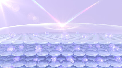 3d rendering skin cells with uv protection. ultraviolet shield reflect. advertisements for cosmetics