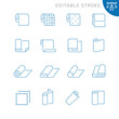 Vector line set of icons related with fabric roll. Contains monochrome icons like fabric, roll, scroll, wallpaper, textile and more. Simple outline sign. Editable stroke.